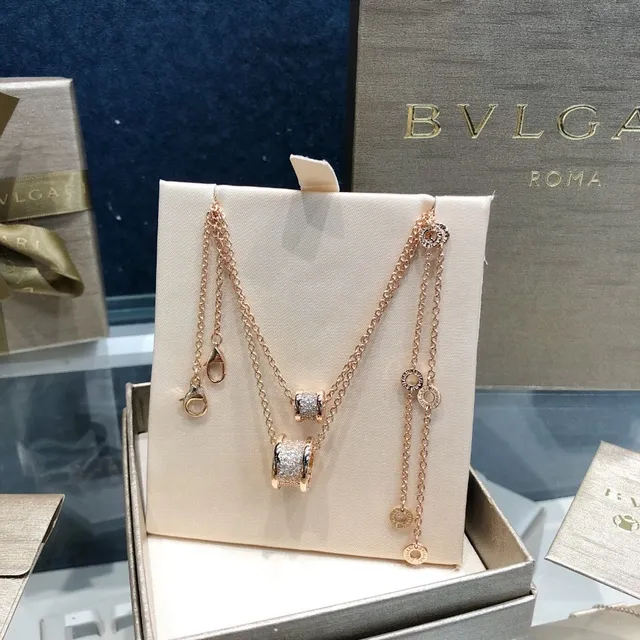 Rose Gold Tone Pavé Cylinder Pendant Necklace 7