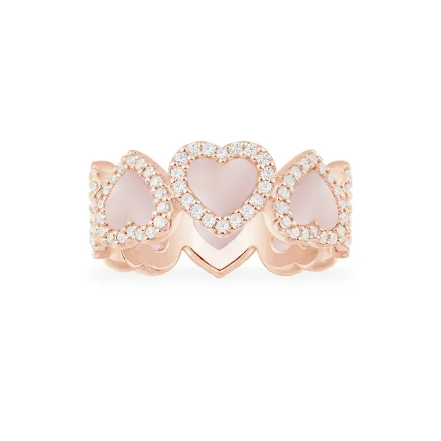 Rose Gold Triple Heart Cabochon Pave Ring 2