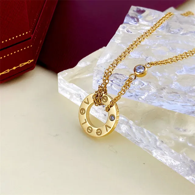 Rose Gold Yellow Gold and Silver Circular Open-Ring Pendant Necklaces 2