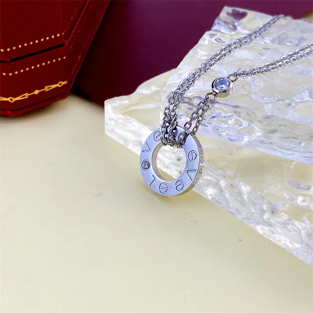 Rose Gold Yellow Gold and Silver Circular Open-Ring Pendant Necklaces 3