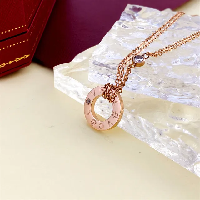 Rose Gold Yellow Gold and Silver Circular Open-Ring Pendant Necklaces 4