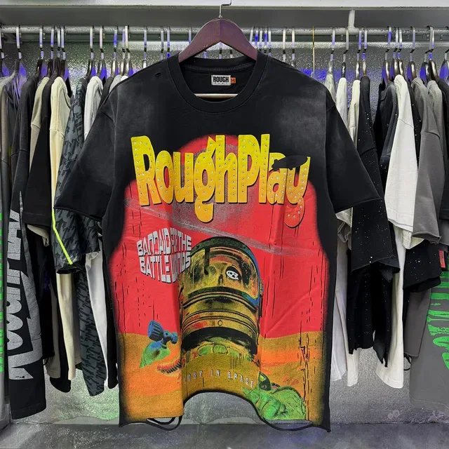Rough Play Distressed Graphic Print Oversized T-Shirt 9