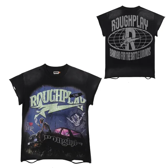 Rough Play Graphic-Print Rhinestone-Accented Distressed T-Shirt 2