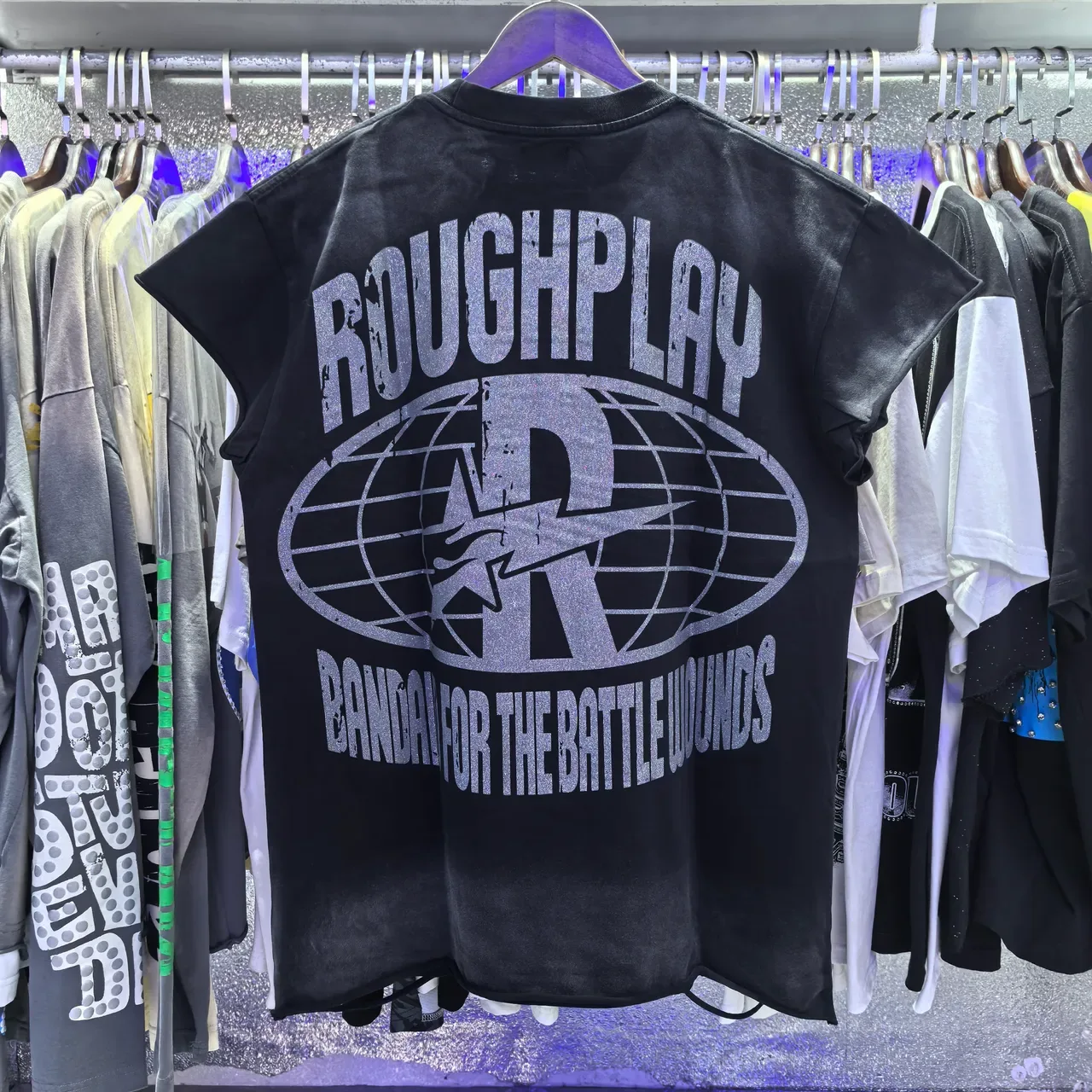 Rough Play Graphic-Print Rhinestone-Accented Distressed T-Shirt 5