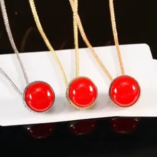 Round Red Cabochon Bezel Pendant Necklace