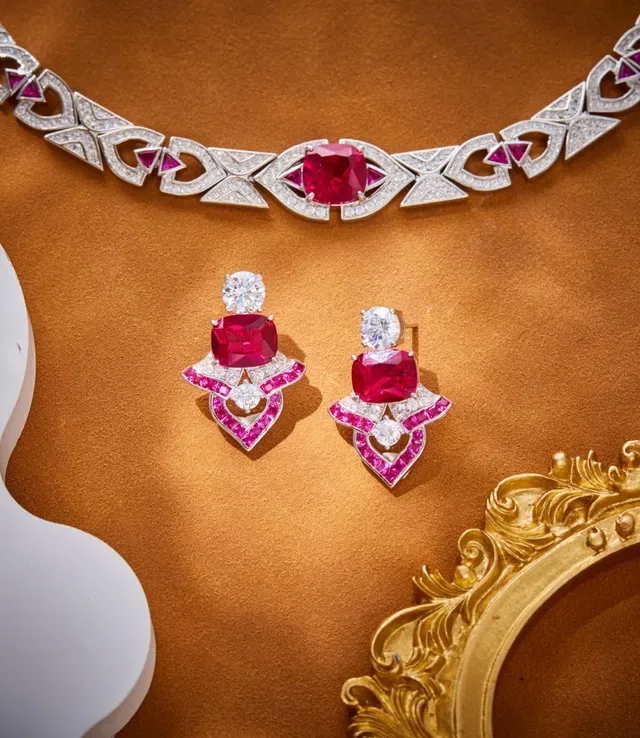 Ruby and Diamond Heart Motif Earrings 2
