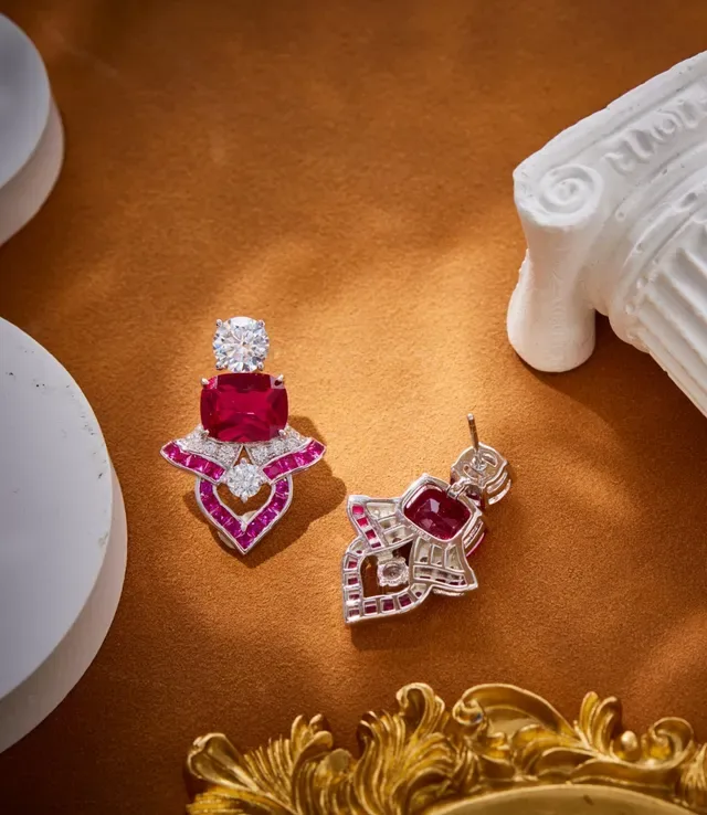 Ruby and Diamond Heart Motif Earrings 4