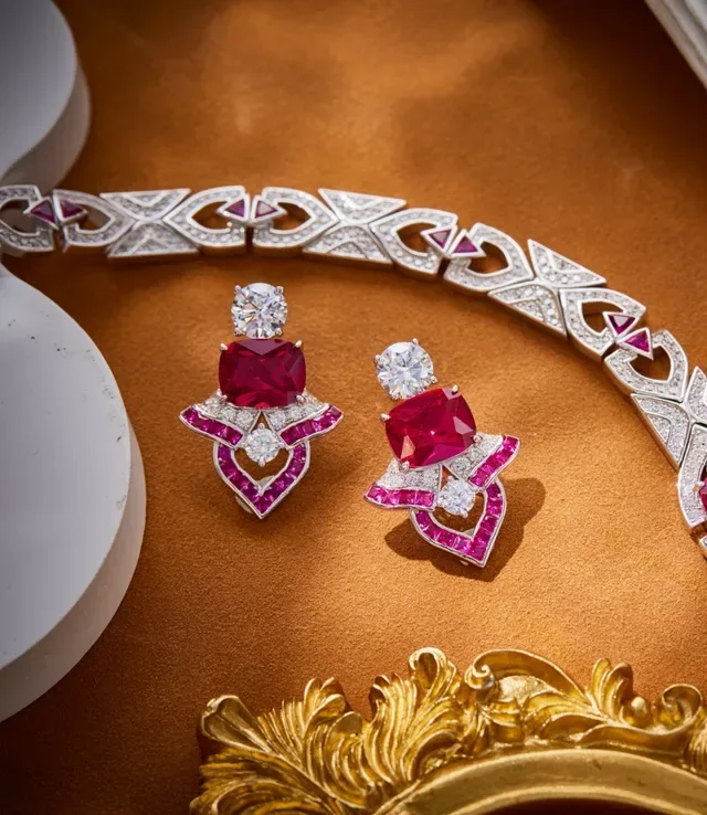 Ruby and Diamond Heart Motif Earrings 5