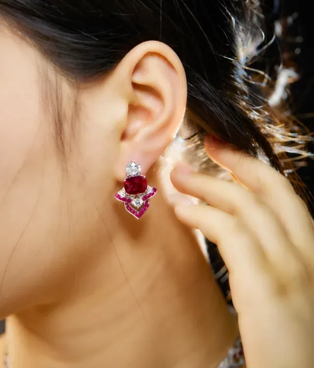Ruby and Diamond Heart Motif Earrings 7