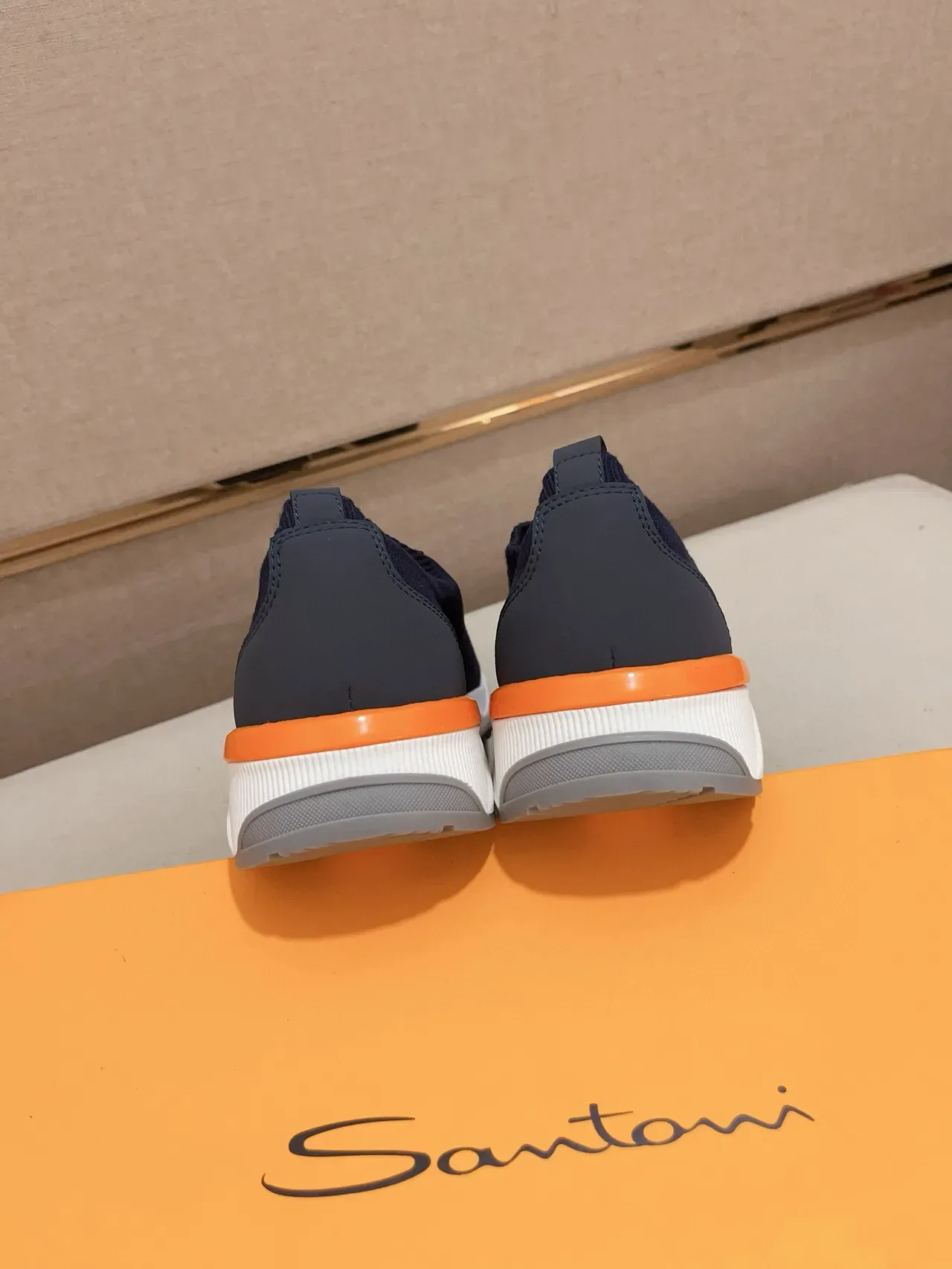 Santoni Navy Orange Knit Upper Sculpted White Midsole Sneakers 4