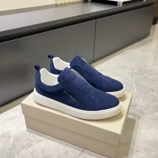 Santoni Sneakers Lifestyle em Camurça Navy Slip-On
