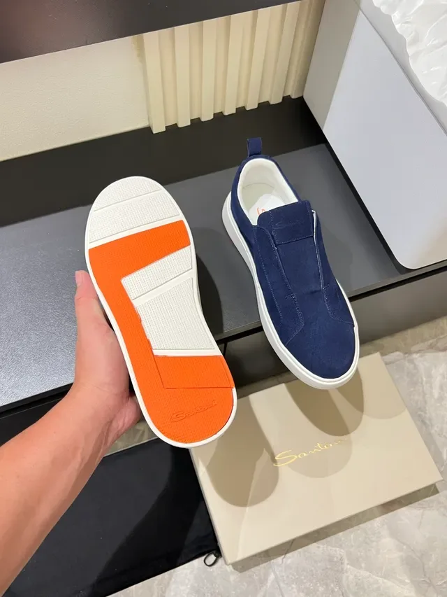 Santoni Navy Suede Slip-On Lifestyle Sneakers 4