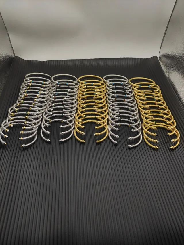 Silver and Gold Tone Cable Wire Gemstone Accent Stackable Bracelets 10