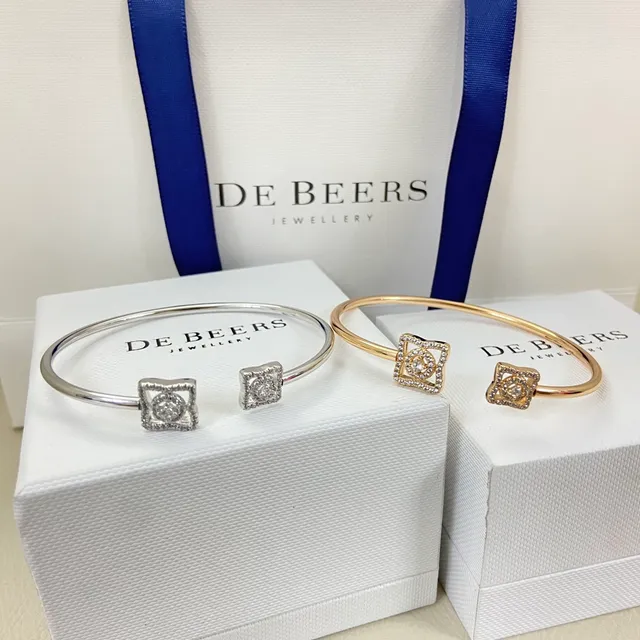Silver and Gold Tone Pavé Square Motif Open Bangle Bracelets 3