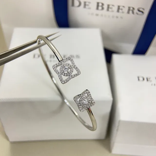 Silver and Gold Tone Pavé Square Motif Open Bangle Bracelets 4