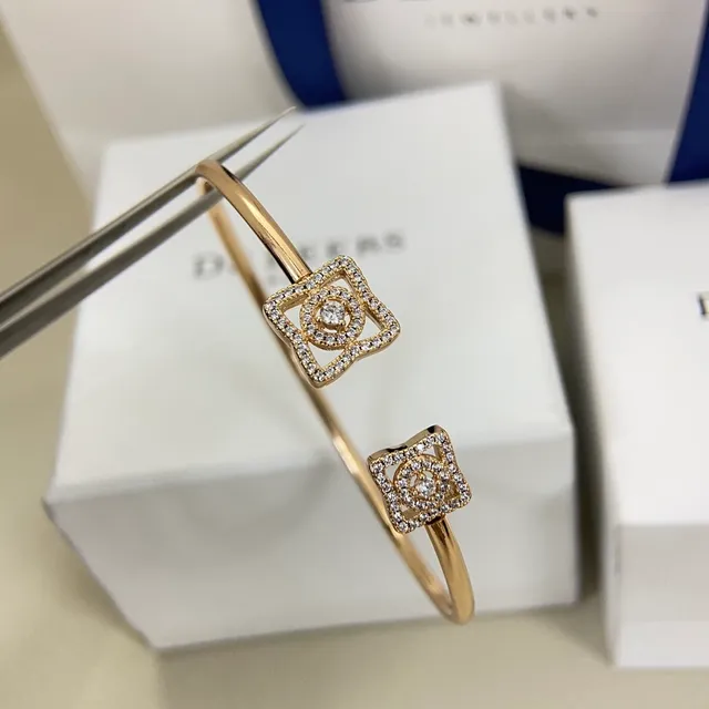 Silver and Gold Tone Pavé Square Motif Open Bangle Bracelets 5