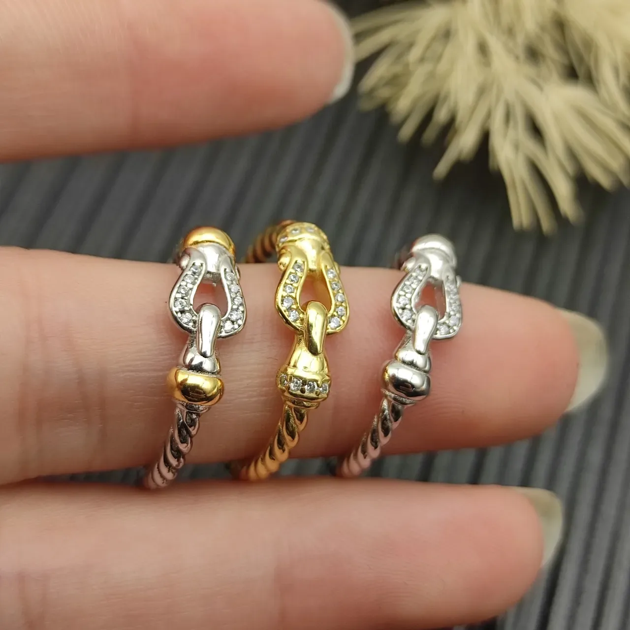 Silver and Gold Tone Twisted Rope Animal-Head Motif Rings 3