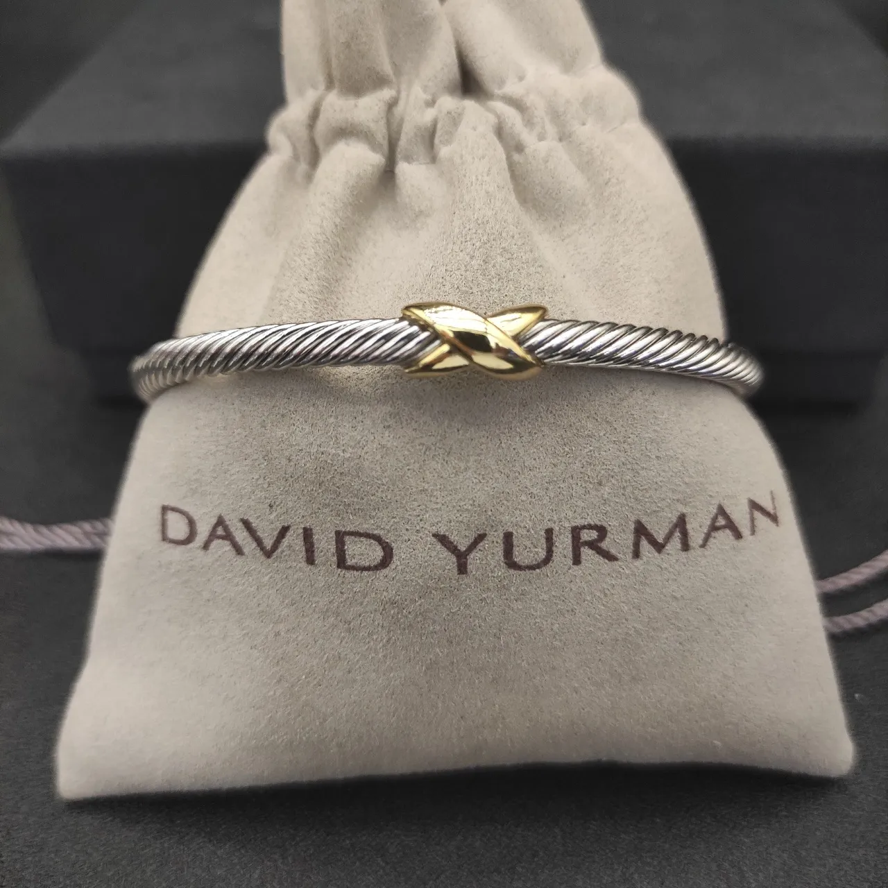 Silver and Gold Two-Tone Twisted Cable Leaf Accent Bracelet 2