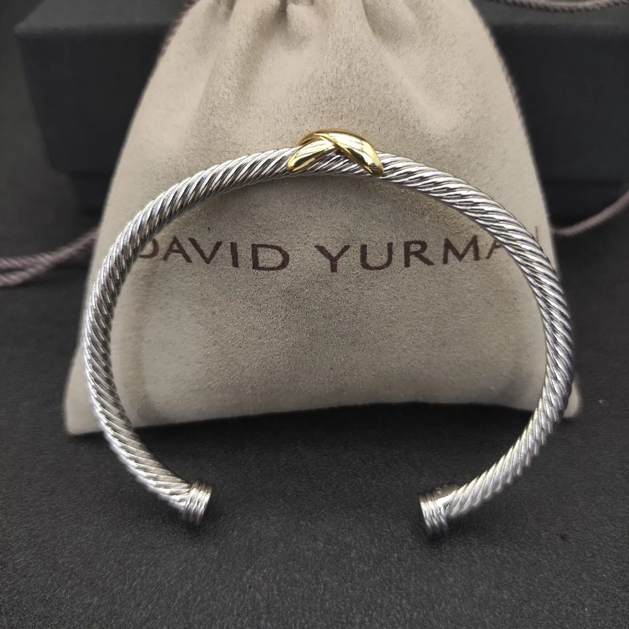 Silver and Gold Two-Tone Twisted Cable Leaf Accent Bracelet 3