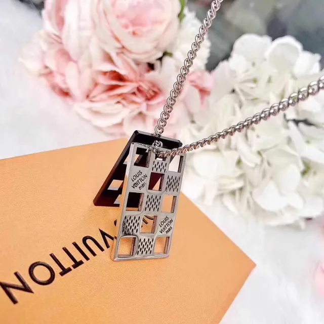 Silver Black Curb Chain Dual Rectangular Pendants Necklace 5