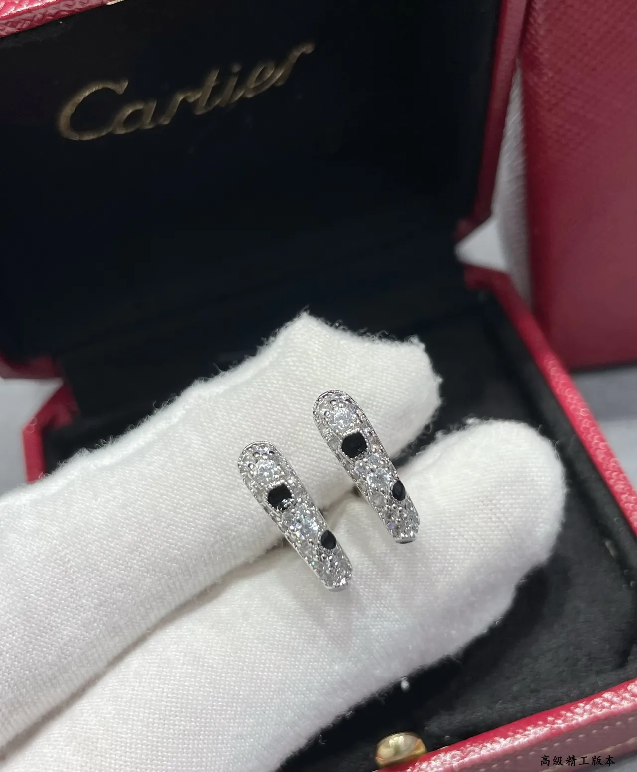 Silver Black Pavé-Set Accent Stones Earrings 4