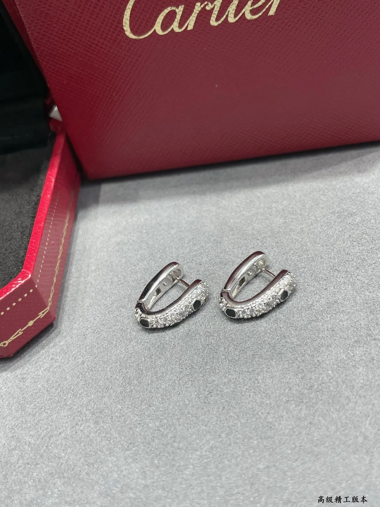 Silver Black Pavé-Set Accent Stones Earrings 7