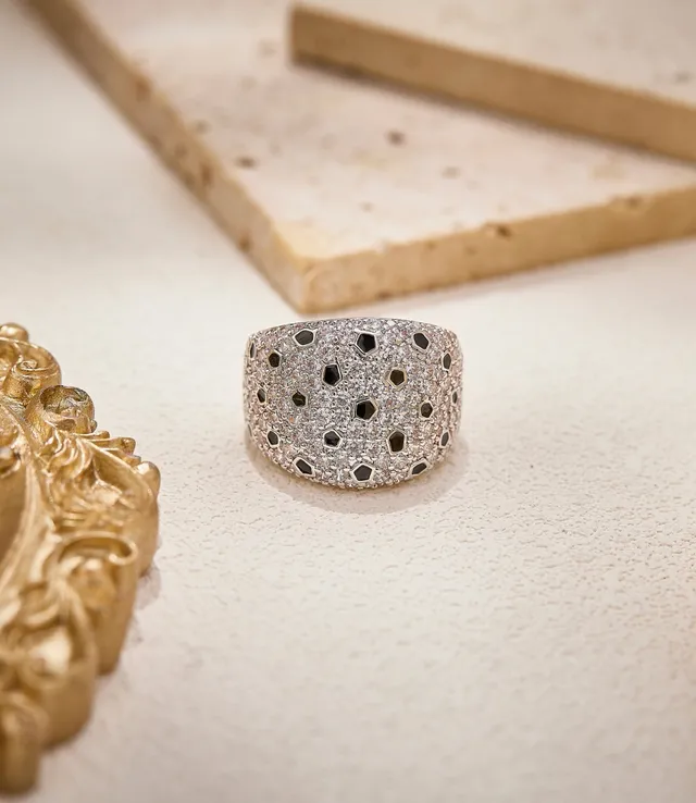 Silver Black Pavé-Set Dome-Shaped Ring 7