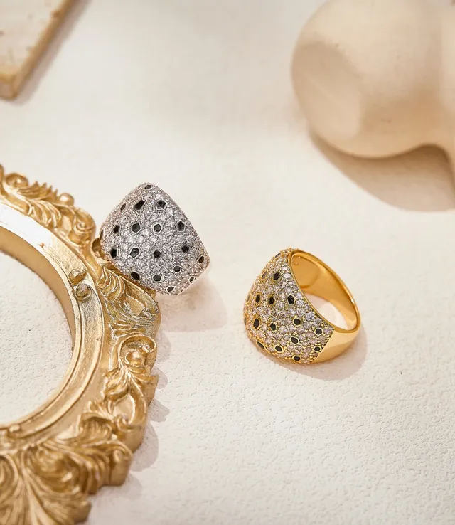Silver Black Pavé-Set Dome-Shaped Ring 8