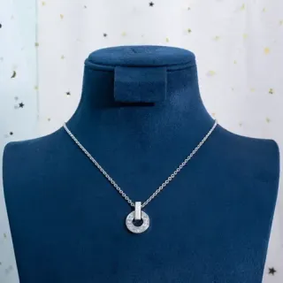 Silver Blue Chain Circular Pavé Pendant Necklace