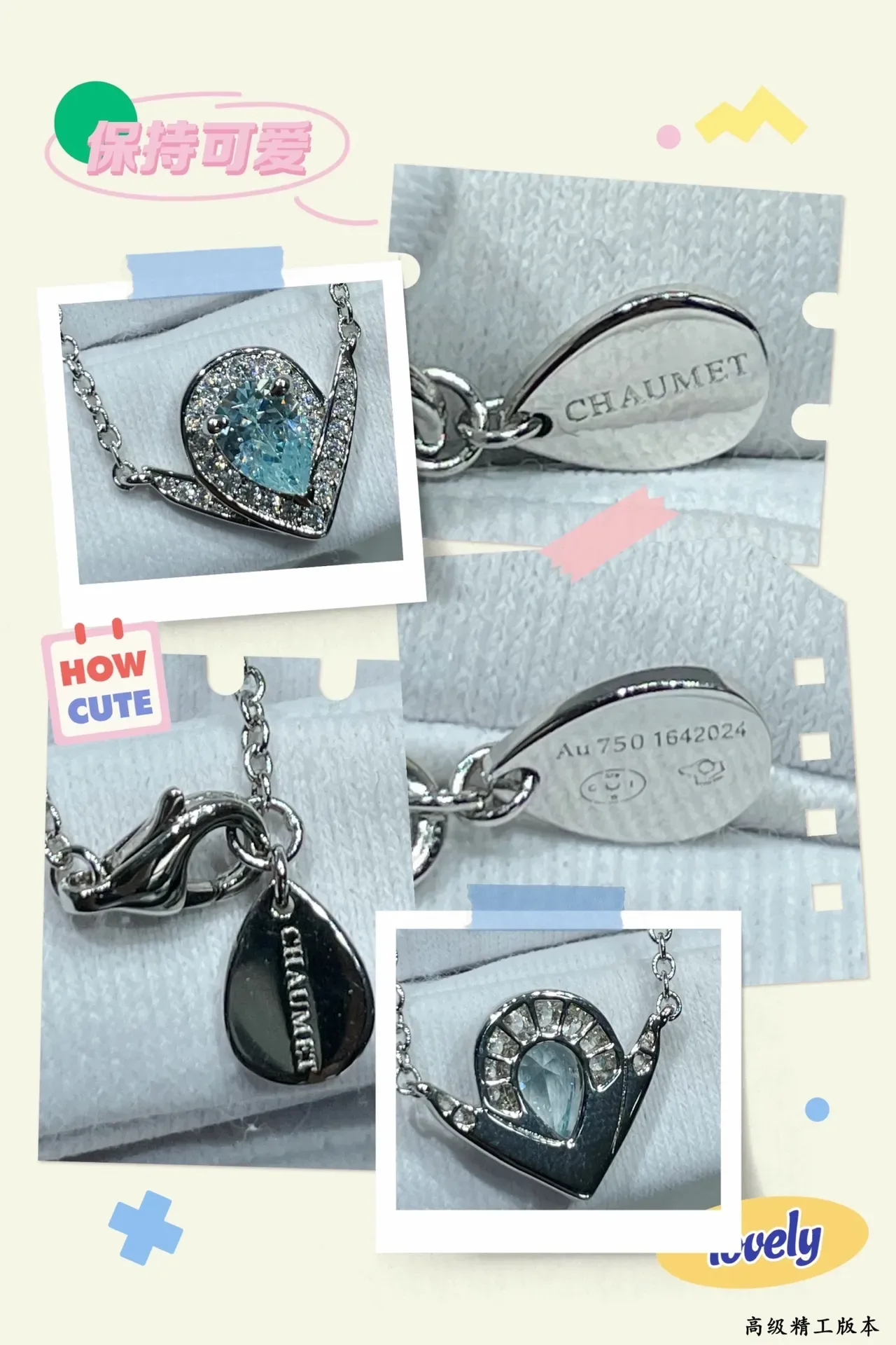 Silver Blue Heart-Shaped Pendant Teardrop Gemstone Necklace 2