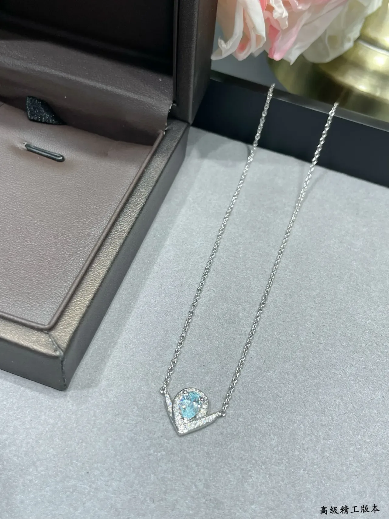 Silver Blue Heart-Shaped Pendant Teardrop Gemstone Necklace 4