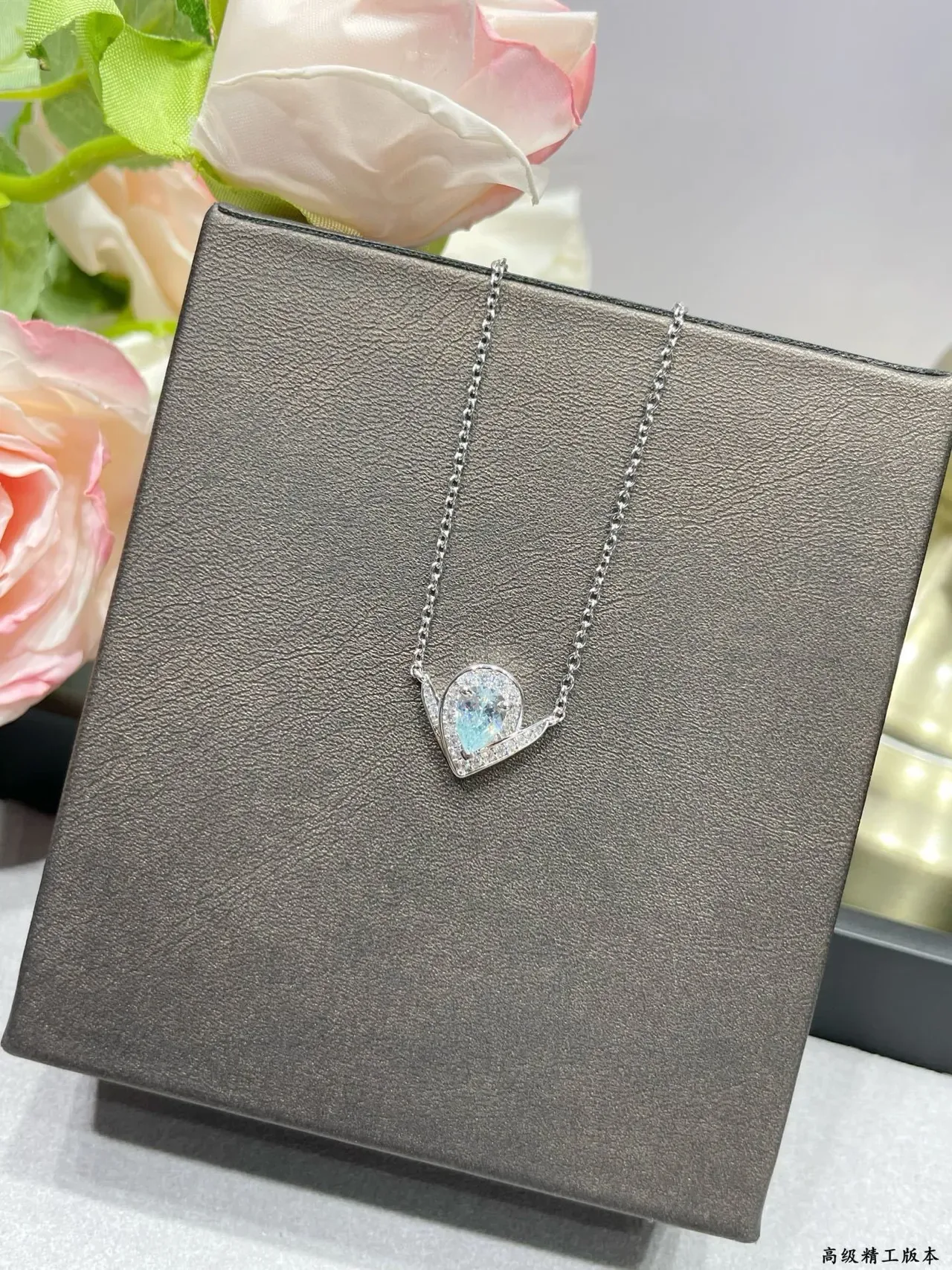 Silver Blue Heart-Shaped Pendant Teardrop Gemstone Necklace 5