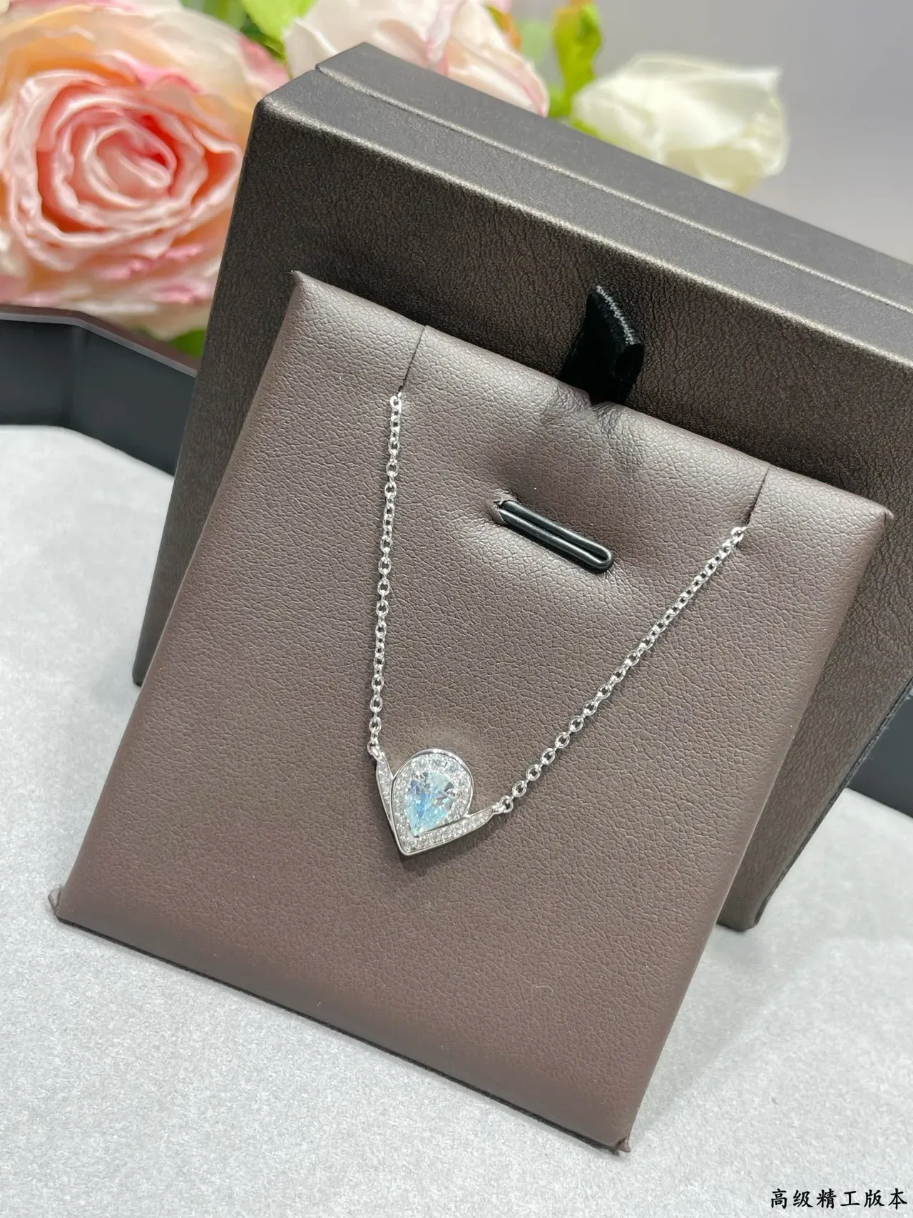 Silver Blue Heart-Shaped Pendant Teardrop Gemstone Necklace 6