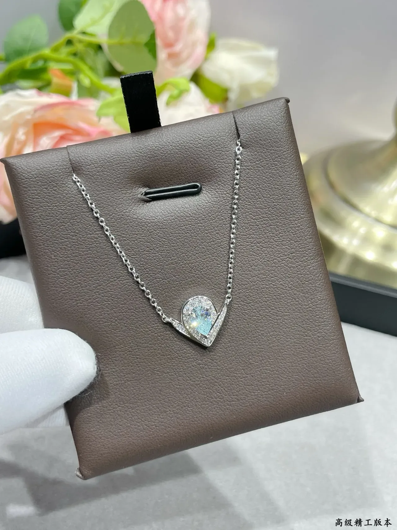 Silver Blue Heart-Shaped Pendant Teardrop Gemstone Necklace 7