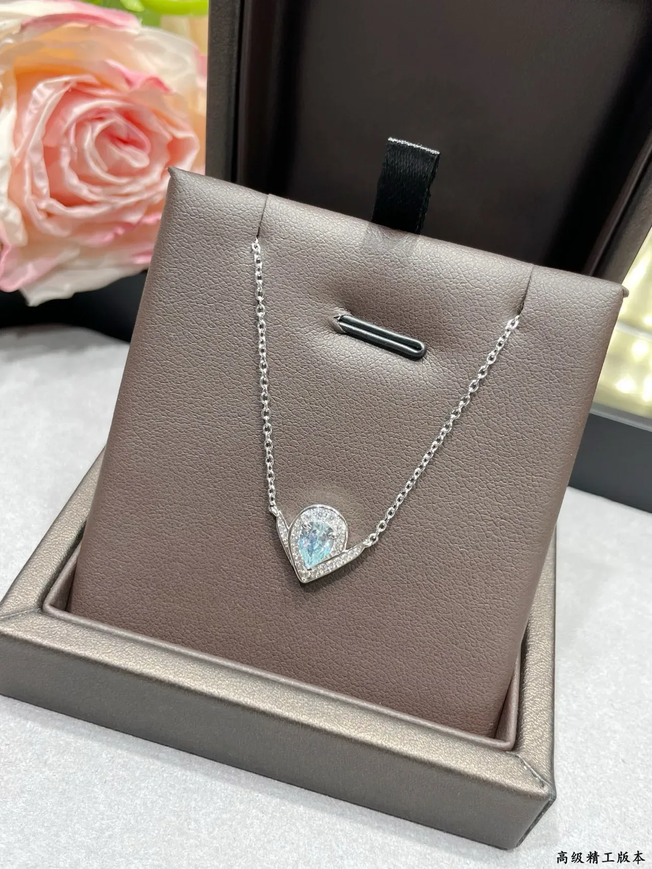 Silver Blue Heart-Shaped Pendant Teardrop Gemstone Necklace 8