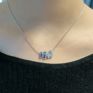 Silver Blue Initial Pendant Pavé-Set Stones Necklace