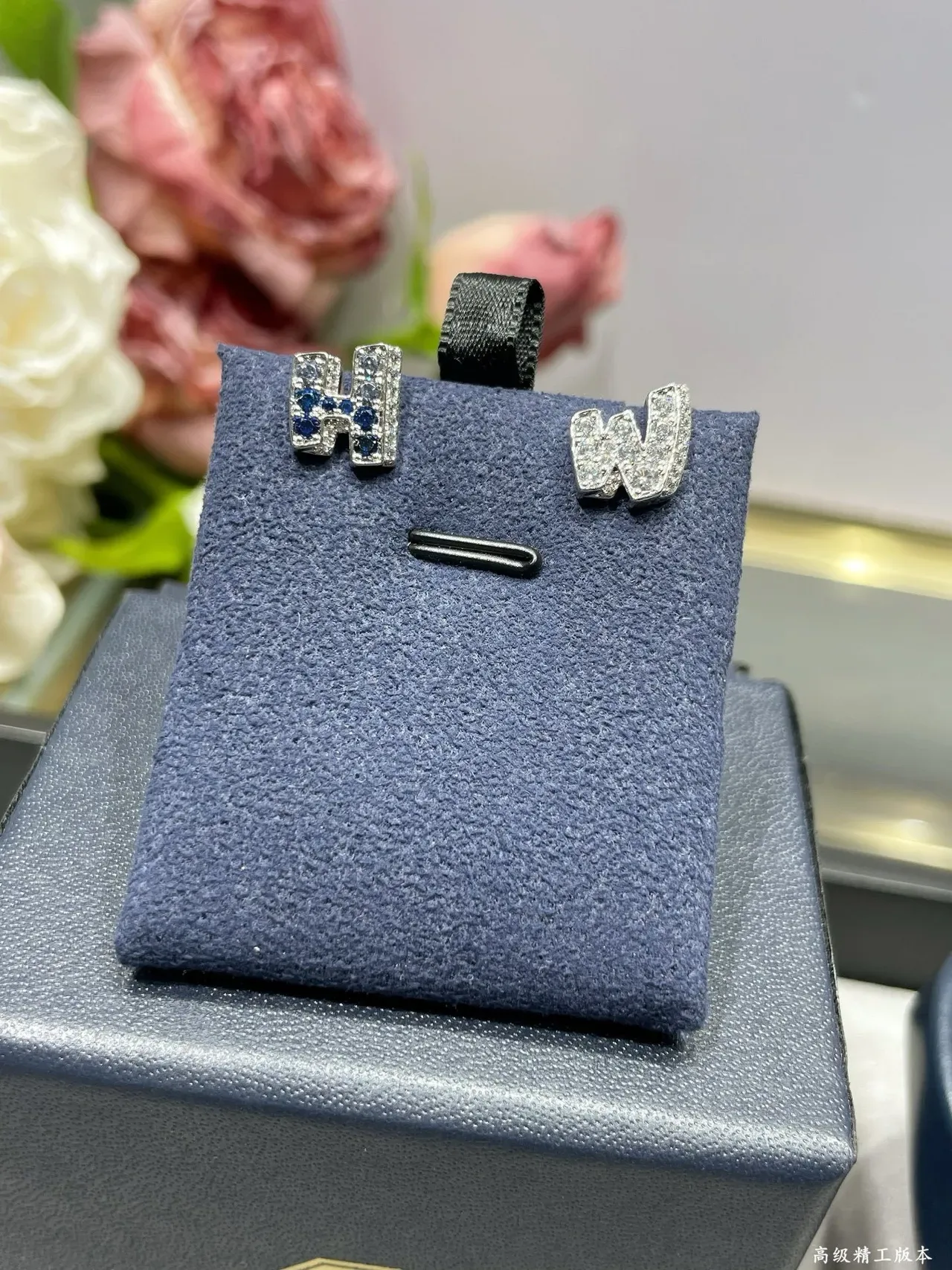 Silver Blue Letter-Shaped Pavé-Set Earrings 8