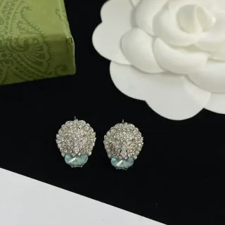 Silver Blue Pavé Crystal Lion-Head Motif Teardrop Aqua Stone Accent Earrings