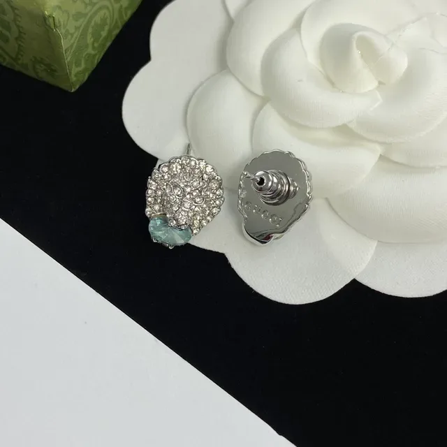Silver Blue Pavé Crystal Lion-Head Motif Teardrop Aqua Stone Accent Earrings 2