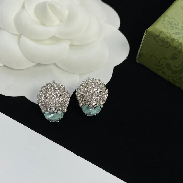 Silver Blue Pavé Crystal Lion-Head Motif Teardrop Aqua Stone Accent Earrings 3