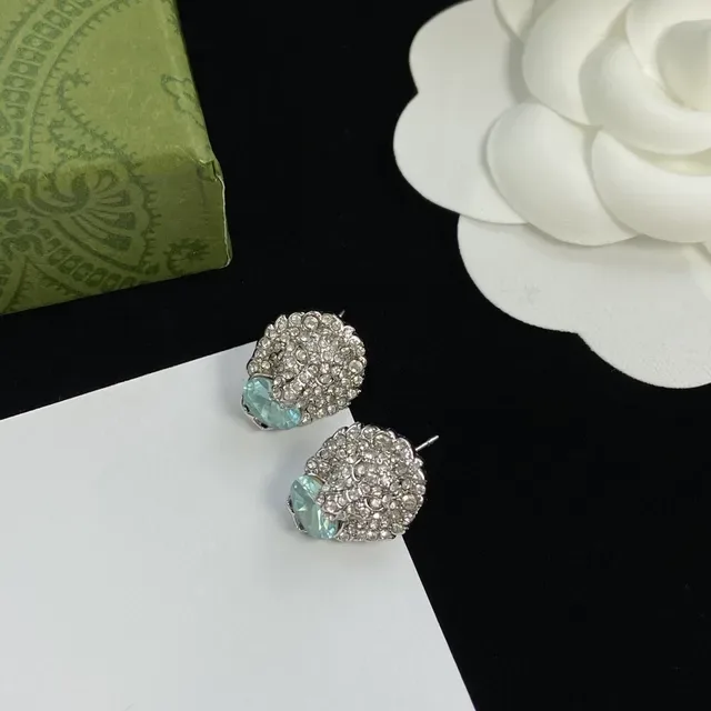 Silver Blue Pavé Crystal Lion-Head Motif Teardrop Aqua Stone Accent Earrings 4