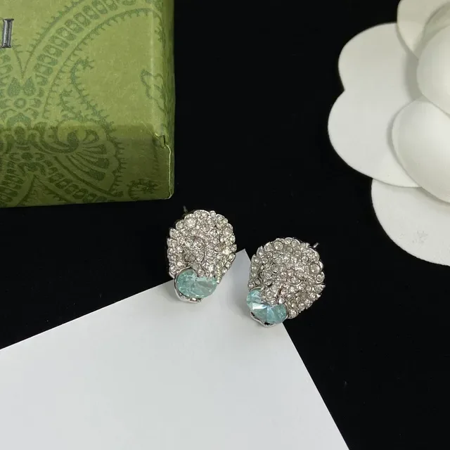 Silver Blue Pavé Crystal Lion-Head Motif Teardrop Aqua Stone Accent Earrings 6