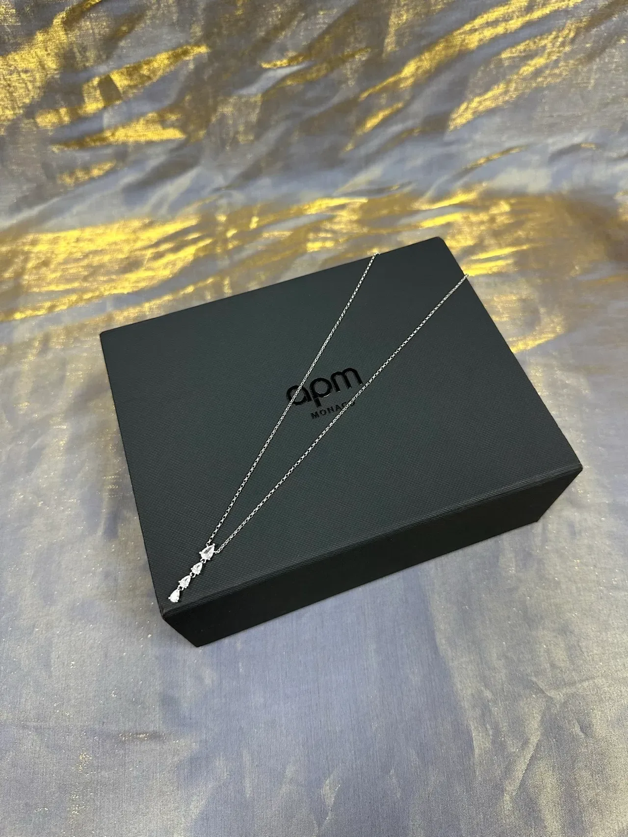 Silver Chain Vertical Four-Stone Teardrop Pendant Necklace 5
