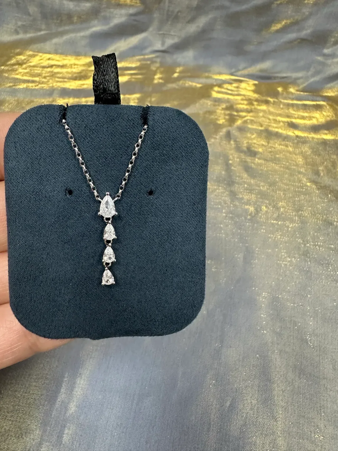 Silver Chain Vertical Four-Stone Teardrop Pendant Necklace 7