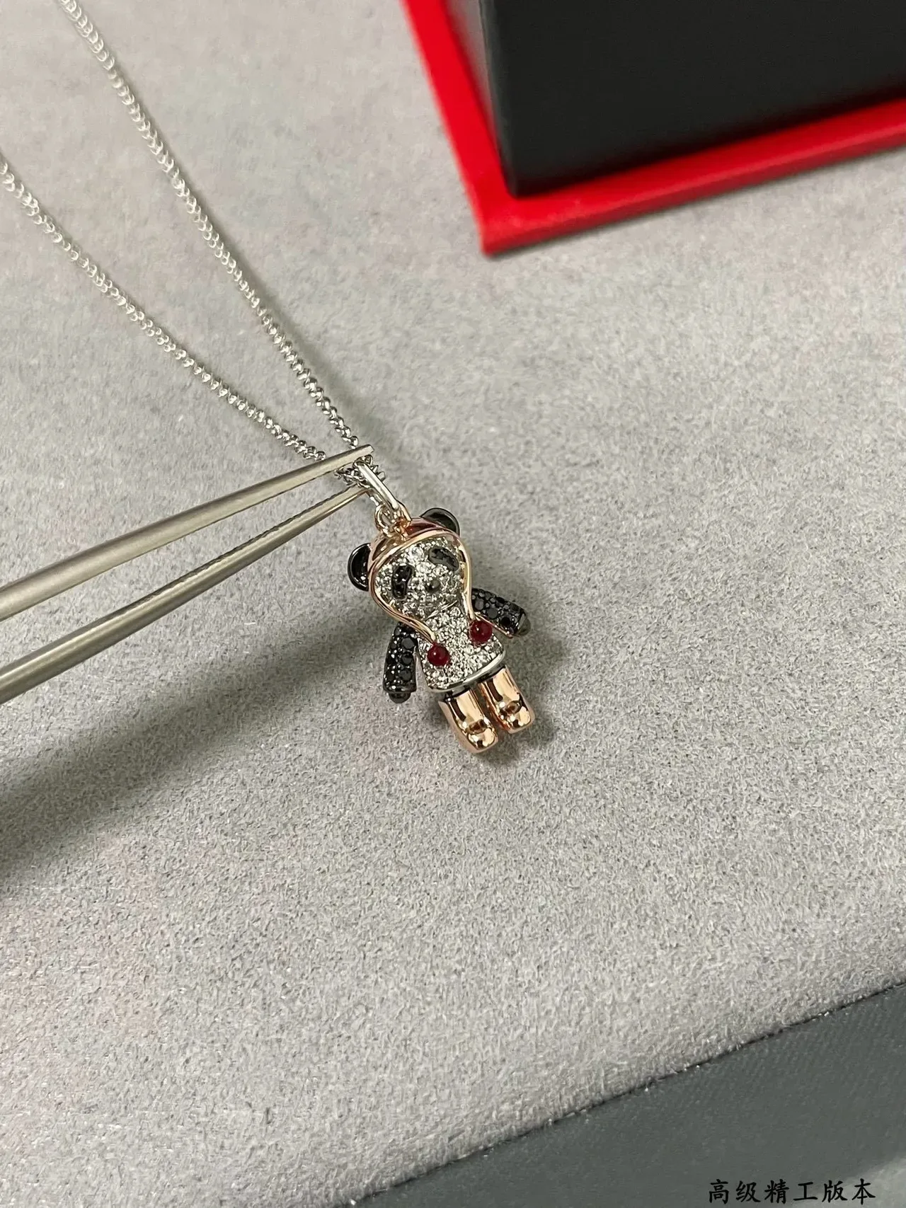 Silver Gold Bear-Shaped Pendant Pave-Set Gemstones Necklace 5