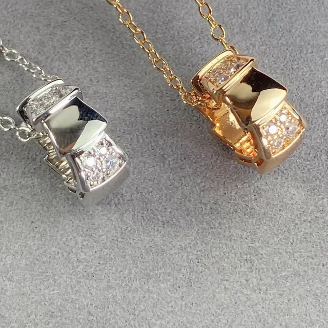 Silver Gold Geometric Bow-Shaped Pendant Pavé-Set Clear Stones Necklace 2