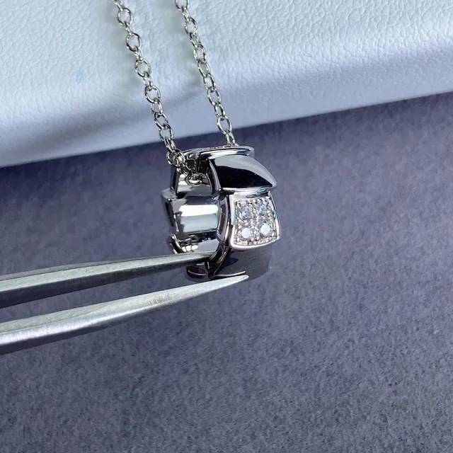 Silver Gold Geometric Bow-Shaped Pendant Pavé-Set Clear Stones Necklace 7
