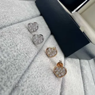 Silver Gold Heart-Shaped Pavé-Set Earrings