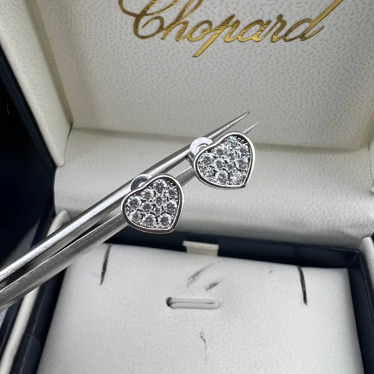 Silver Gold Heart-Shaped Pavé-Set Earrings 4