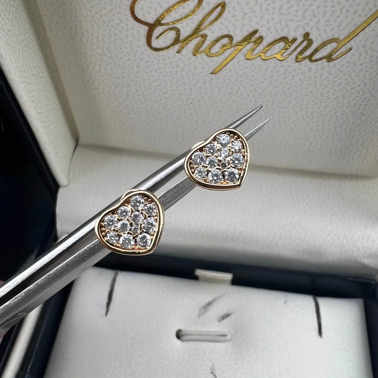 Silver Gold Heart-Shaped Pavé-Set Earrings 5